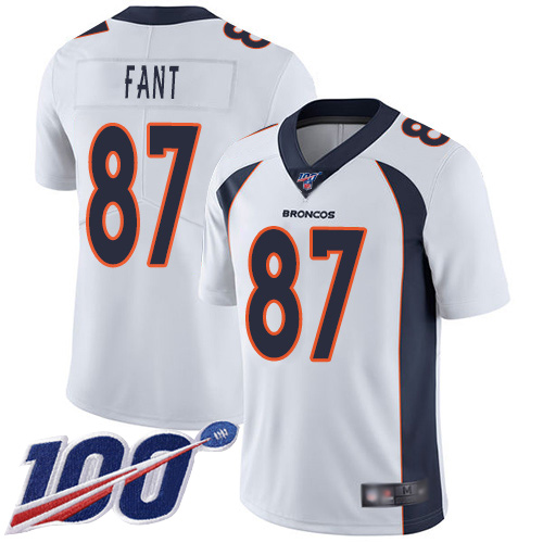 Men Denver Broncos #87 Noah Fant White Vapor Untouchable Limited Player 100th Season Football NFL Jersey->women nfl jersey->Women Jersey